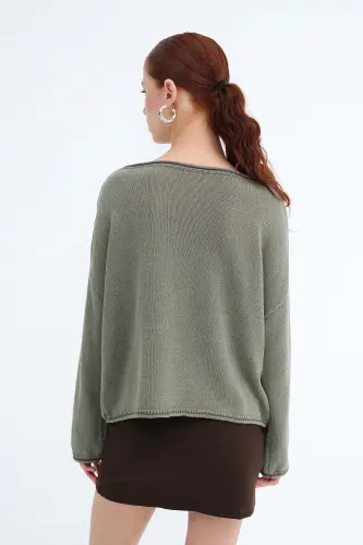 Kayık Yaka Triko Kazak K10237-A5-Adaçayı - 6