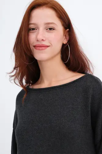 Kayık Yaka Triko Kazak K10237-A5-Antrasit - 4