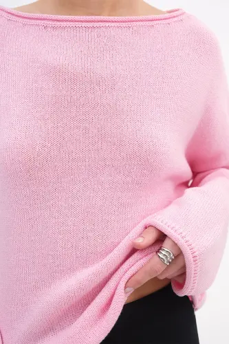 Kayık Yaka Triko Kazak K10237-A5-Pembe - 3