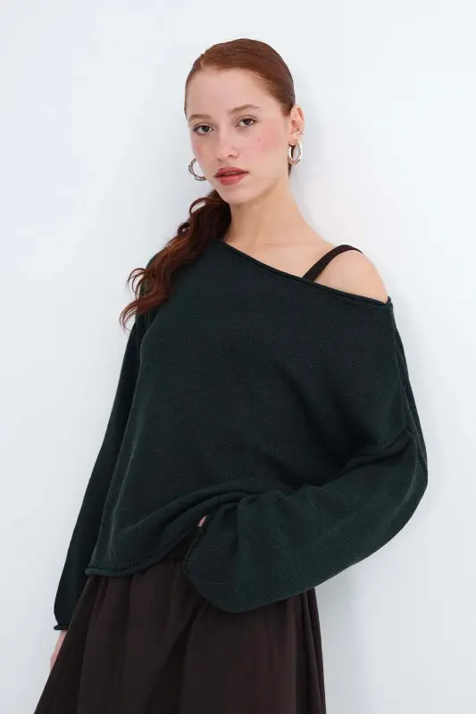 Kayık Yaka Triko Kazak K10237-A5-Safir - 1