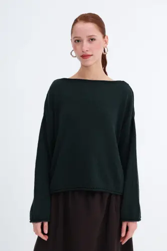 Kayık Yaka Triko Kazak K10237-A5-Safir - 2