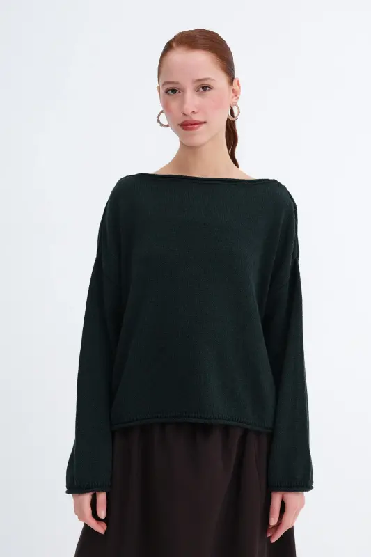 Kayık Yaka Triko Kazak K10237-A5-Safir - 2