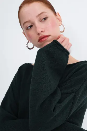 Kayık Yaka Triko Kazak K10237-A5-Safir - 4