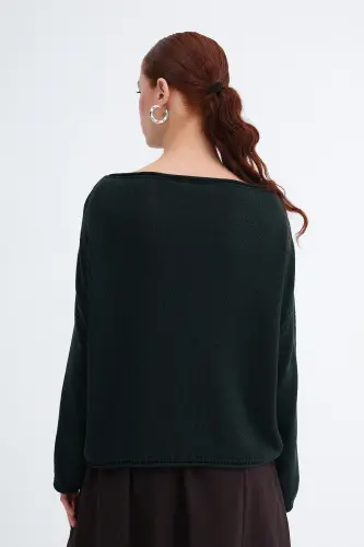 Kayık Yaka Triko Kazak K10237-A5-Safir - 6