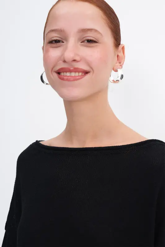 Kayık Yaka Triko Kazak K10237-A5-Siyah - 4