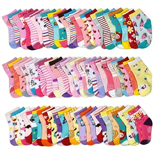 SkiBeaut Toddlers Kids Non Slip Socks Grips Sticky Slippery Crew Socks for 1-7 Years Old 12 Pairs Children Boys Girls Socks 