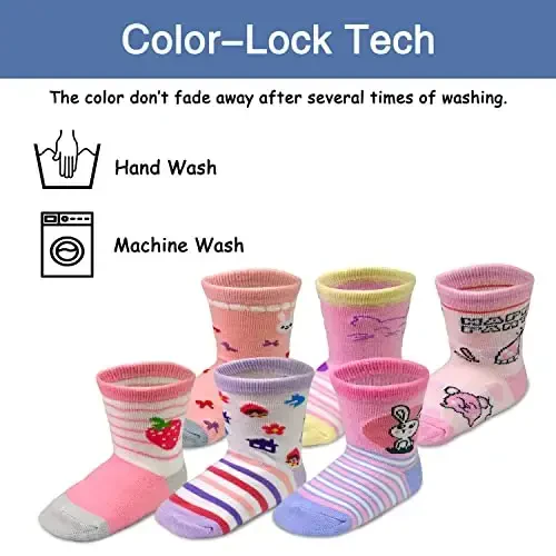 SkiBeaut Toddlers Kids Non Slip Socks Grips Sticky Slippery Crew Socks for 1-7 Years Old 12 Pairs Children Boys Girls Socks - 5