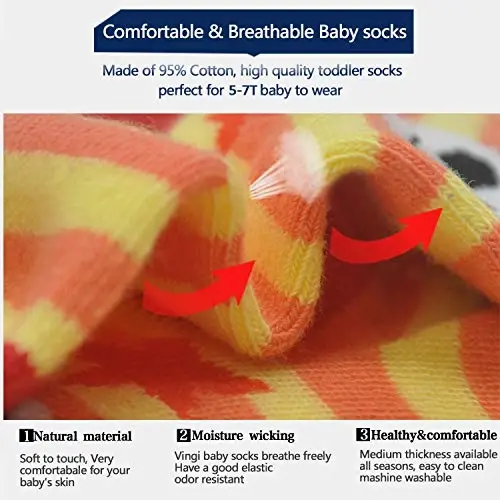SkiBeaut Toddlers Kids Non Slip Socks Grips Sticky Slippery Crew Socks for 1-7 Years Old 12 Pairs Children Boys Girls Socks - 5