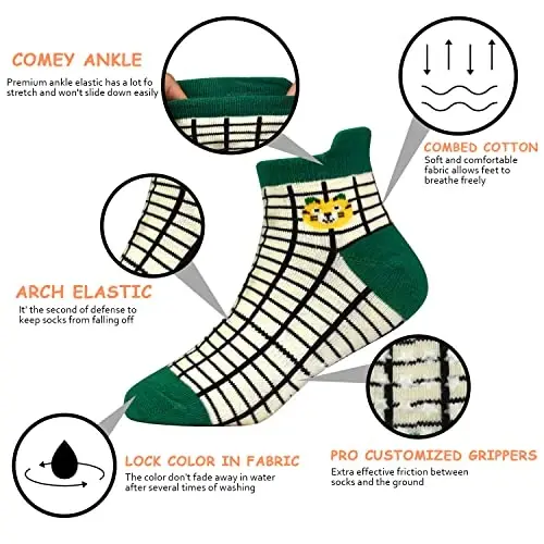 SkiBeaut Toddlers Kids Non Slip Socks Grips Sticky Slippery Crew Socks for 1-7 Years Old 12 Pairs Children Boys Girls Socks - 3