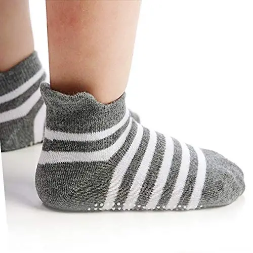 SkiBeaut Toddlers Kids Non Slip Socks Grips Sticky Slippery Crew Socks for 1-7 Years Old 12 Pairs Children Boys Girls Socks - 5