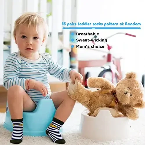 SkiBeaut Toddlers Kids Non Slip Socks Grips Sticky Slippery Crew Socks for 1-7 Years Old 12 Pairs Children Boys Girls Socks - 3