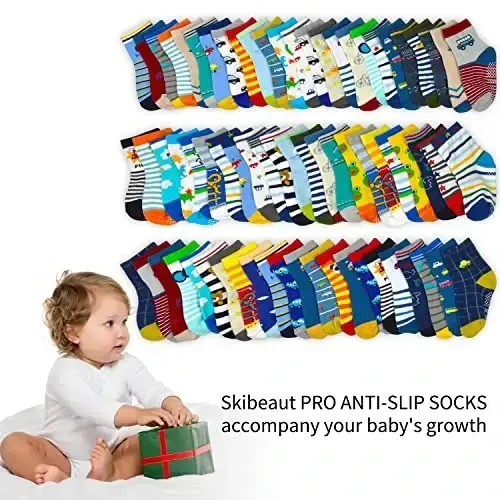 SkiBeaut Toddlers Kids Non Slip Socks Grips Sticky Slippery Crew Socks for 1-7 Years Old 12 Pairs Children Boys Girls Socks - 6