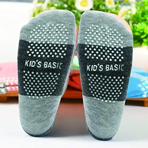 SkiBeaut Toddlers Kids Non Slip Socks Grips Sticky Slippery Crew Socks for 1-7 Years Old 12 Pairs Children Boys Girls Socks - 5