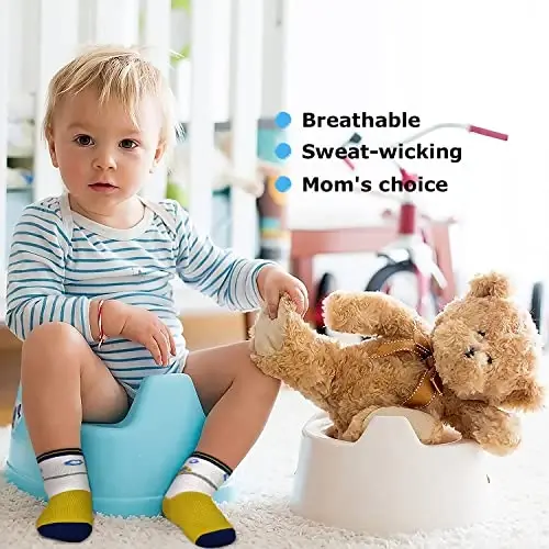 SkiBeaut Toddlers Kids Non Slip Socks Grips Sticky Slippery Crew Socks for 1-7 Years Old 12 Pairs Children Boys Girls Socks - 3