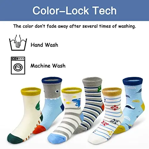 SkiBeaut Toddlers Kids Non Slip Socks Grips Sticky Slippery Crew Socks for 1-7 Years Old 12 Pairs Children Boys Girls Socks - 5