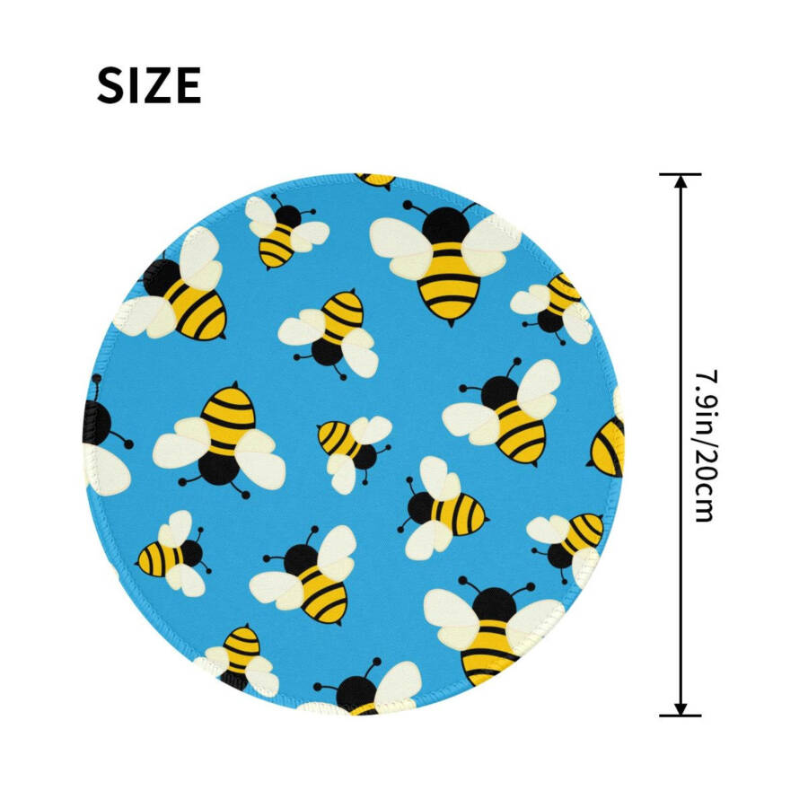 Kaymaz Kauçuk Yuvarlak Fare Altlığı, Çalışma ve Oyun İçin Dikişli Kenarlı Masaüstü Dizüstü Bilgisayar Fare Altlığı (Uçan Arılar) - 3
