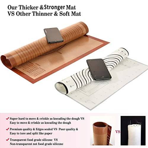 Kaymaz Silikon Hamur Matı Ölçülerle Ekstra Büyük 16''X26'' Silikon Pişirme Matı, Tezgah Matı, Hamur Açma Matı, Fırın Astarı, Fondan/Turta Kabuğu Matı Folksy Super Kitchen Kırmızı - 11