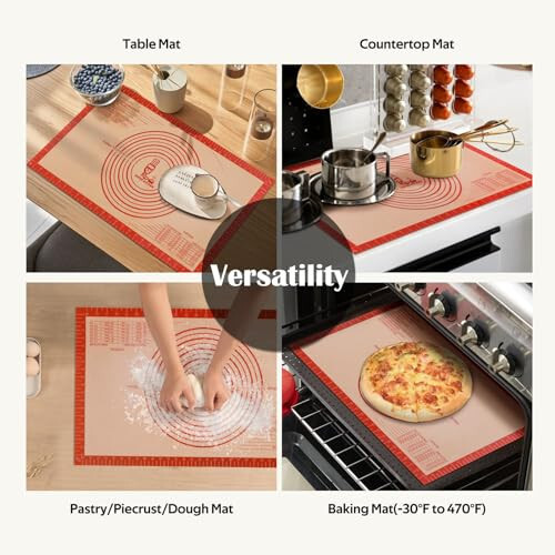 Kaymaz Silikon Hamur Matı Ölçülerle Ekstra Büyük 16''X26'' Silikon Pişirme Matı, Tezgah Matı, Hamur Açma Matı, Fırın Astarı, Fondan/Turta Kabuğu Matı Folksy Super Kitchen Kırmızı - 5