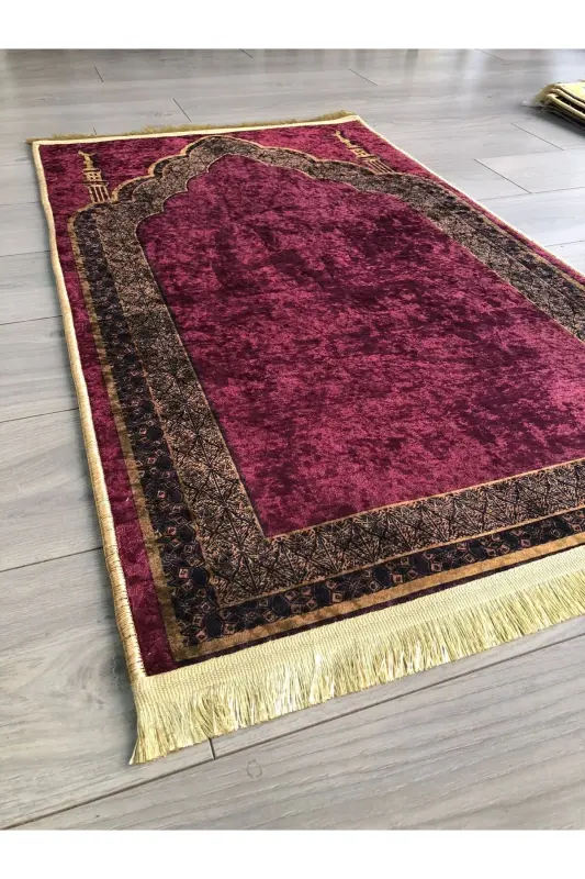 Kaymaz Taban Makinede Yıkanabilir Dijital Baskılı Seccade 70x120cm - Bordo - 3
