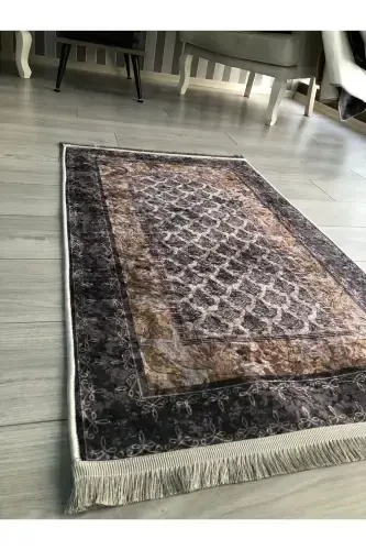Kaymaz Taban Makinede Yıkanabilir Dijital Baskılı Seccade 70x120cm-Koyu Gri - 3