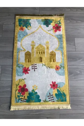 Kaymaz Taban Makinede Yıkanabilir Dijital Baskılı Seccade 70x120cm-Sarı - 1