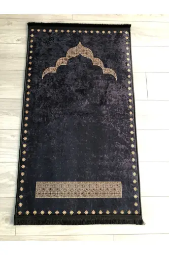 Kaymaz Taban Makinede Yıkanabilir Dijital Baskılı Seccade 70x120cm - Siyah 