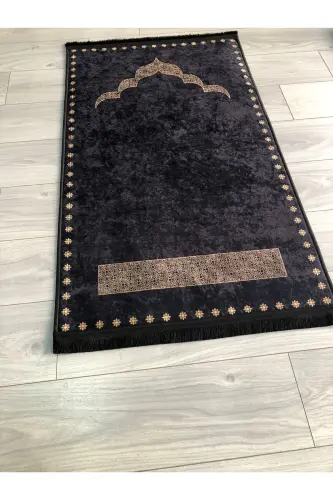 Kaymaz Taban Makinede Yıkanabilir Dijital Baskılı Seccade 70x120cm - Siyah - YTR HOME (1)
