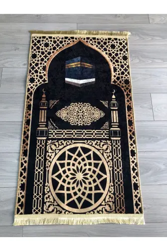 Kaymaz Taban Makinede Yıkanabilir Dijital Baskılı Seccade 70x120cm - Siyah Sarı 