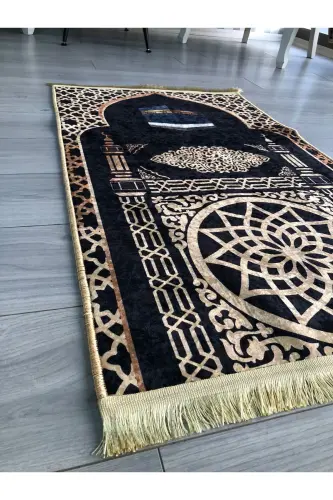 Kaymaz Taban Makinede Yıkanabilir Dijital Baskılı Seccade 70x120cm - Siyah Sarı - 3