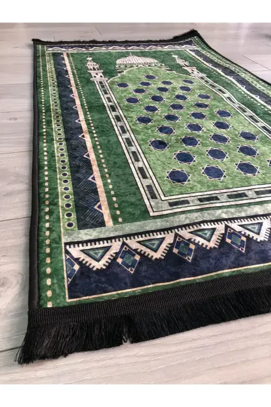 Kaymaz Taban Makinede Yıkanabilir Dijital Baskılı Seccade 70x120cm-Yeşil - 3
