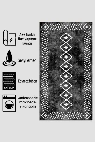 Kaymaz Taban Yıkanabilir 2 Li 60x100 - 50x60 Banyo Halısı Paspas Klozet Takımı - Siyah - THALIA HOME (1)