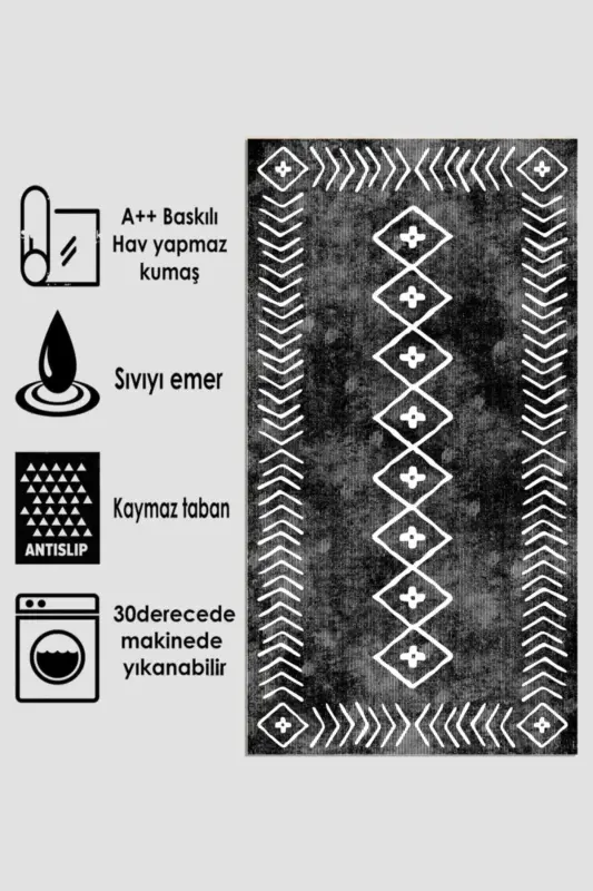 Kaymaz Taban Yıkanabilir 2 Li 60x100 - 50x60 Banyo Halısı Paspas Klozet Takımı - Siyah - 2