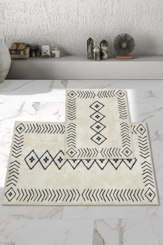 Kaymaz Taban Yıkanabilir 2 Li 60x100 - 50x60 Banyo Halısı Paspas Klozet Takımı-krem - THALIA HOME (1)