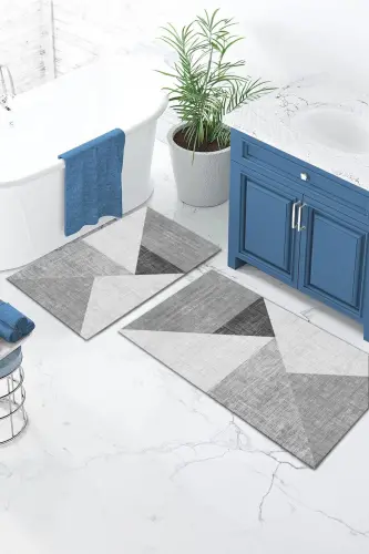Kaymaz Taban Yıkanabilir 2'li Set Banyo Halısı Banyo Paspası Klozet Takımı (1) - priamit-gri 
