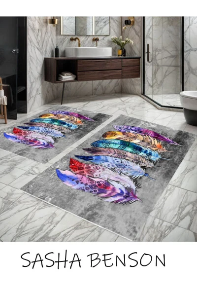 Etnik Tüy Desenli Ikili Banyo Paspası (40/60CM -60X90CM) - BALLIEV