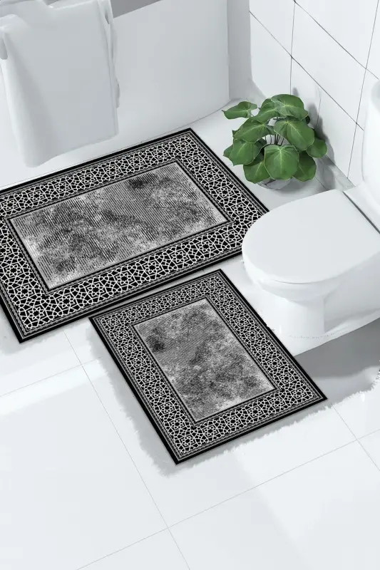 Kaymaz Taban Yıkanabilir 2'li Set Banyo Halısı Banyo Paspası Klozet Takımı (13)-kre - BIR AKSESUAR