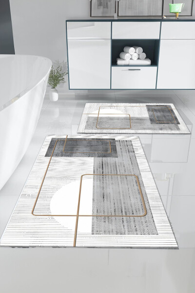 Kaymaz Taban Yıkanabilir 2'li Set Banyo Halısı Banyo Paspası Klozet Takımı (24)-beyaz - BIR AKSESUAR