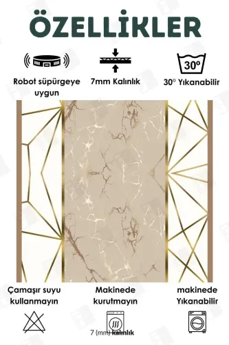 Kaymaz Taban Yıkanabilir 2'li Set Banyo Halısı Banyo Paspası Klozet Takımı (26)-bejçizgili - 2