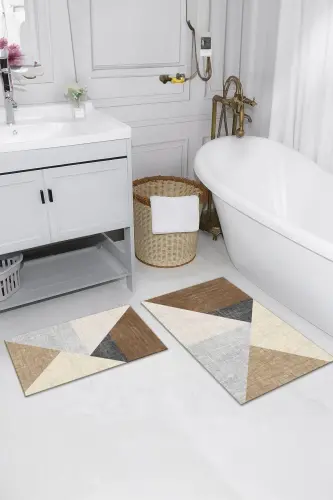 Rutschfeste Unterlage, waschbar, 2er-Set, Badezimmerteppich, Badematte, Toilettensitz-Set (3) - pramit-beige - 2