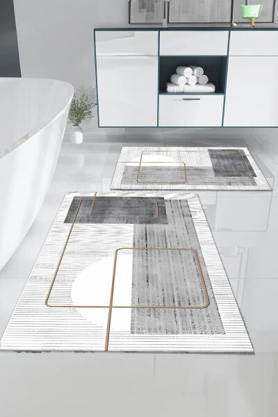 Kaymaz Taban, Yıkanabilir Lavabo Önü Paspası, Banyo Paspası, Duşakabin Önü Paspası (24)-beyz gri - COMFORTCO