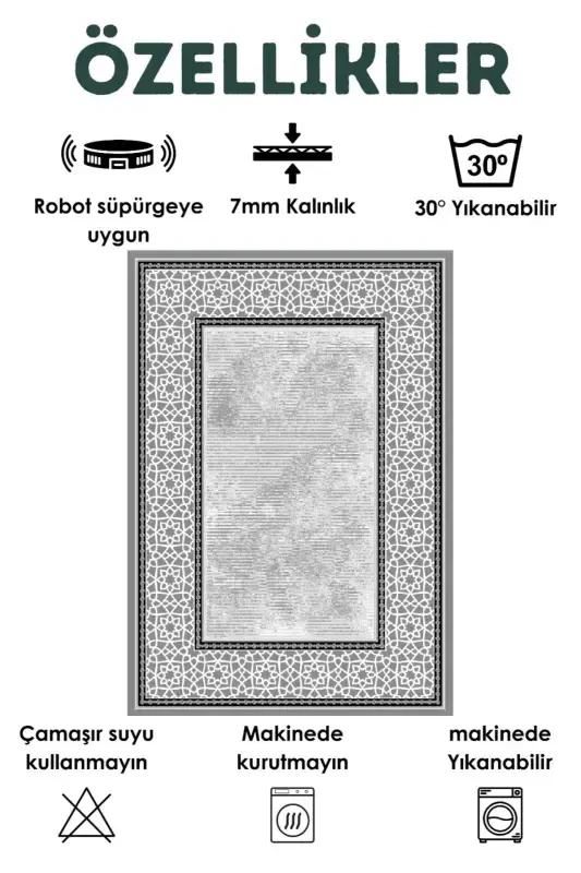 Kaymaz Taban, Yıkanabilir Lavabo Önü Paspası, Banyo Paspası, Duşakabin Önü Paspası-kare - 2