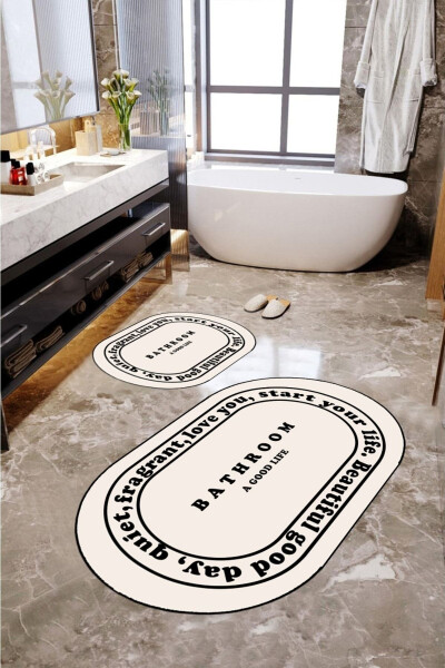 Kaymaz Taban, Banyo,paspası, Bathroom Yazılı, Estetik, Oval, 2'li Klozet Takımı - ECO CONCEPT (1)