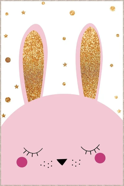 Kaymaz Tabanlı Makinede Yıkanabilir Tavşanlı Bebek Halısı Ar826-Pembe - RUGVIVA (1)