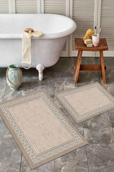 Kaymaz Tabanlı Yıkanabilir 2'li Set 60x100 50x60 Banyo Halısı Banyo Paspası Klozet Takımı - 1