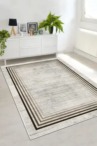 Kaymaz Tabanlı Yıkanabilir Baskılı Halı Yolluk-Bej - 3