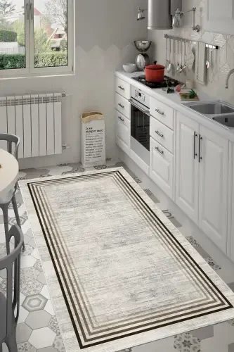 Kaymaz Tabanlı Yıkanabilir Baskılı Halı Yolluk-Bej - 5