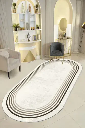 Kaymaz Tabanlı Yıkanabilir Baskılı Halı Yolluk-Oval - 1
