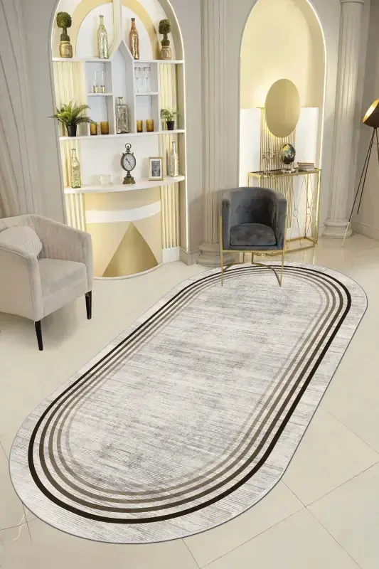 Kaymaz Tabanlı Yıkanabilir Baskılı Halı Yolluk-Oval - 1
