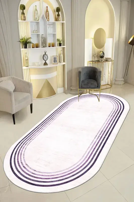 Kaymaz Tabanlı Yıkanabilir Baskılı Halı Yolluk-Oval - 1