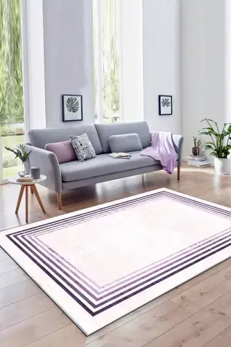 Kaymaz Tabanlı Yıkanabilir Baskılı Halı Yolluk-Pembe - 1